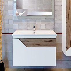 Бриклаер Тумба под раковину Брайтон 80 белая матовая/дуб кера – фотография-2